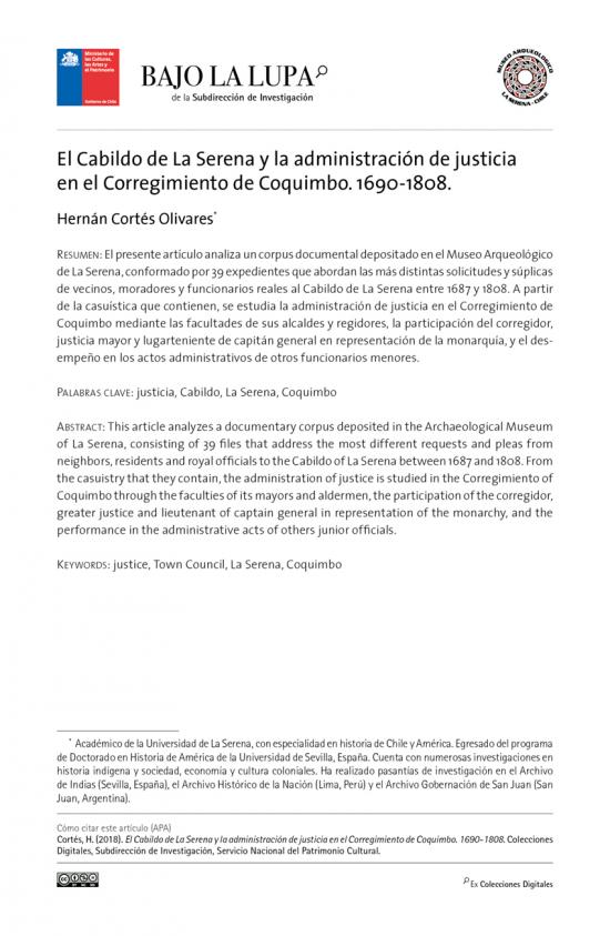 El Cabildo de La Serena y la administración de justicia en el Corregimiento de Coquimbo. 1690-1808