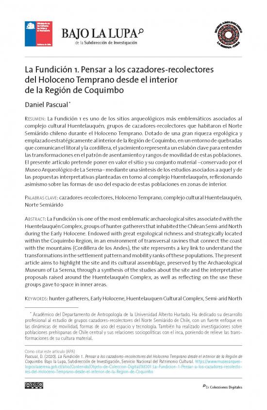 La Fundición 1. Pensar a los cazadores-recolectores del Holoceno Temprano desde el interior de la Región de Coquimbo