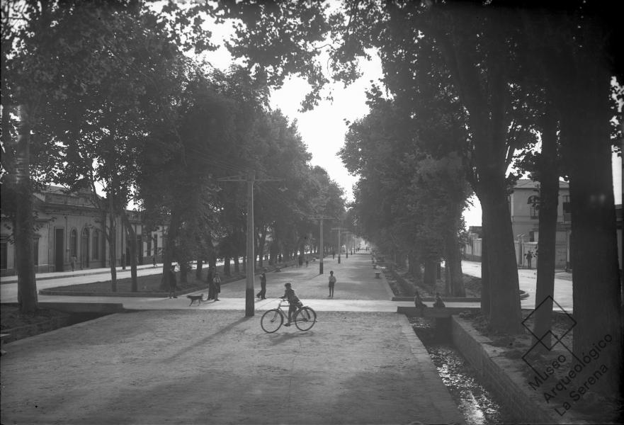 La Alameda. Vista tomada hacia el poniente con personas caminando La Alameda. Vista tomada hacia el poniente con personas caminando